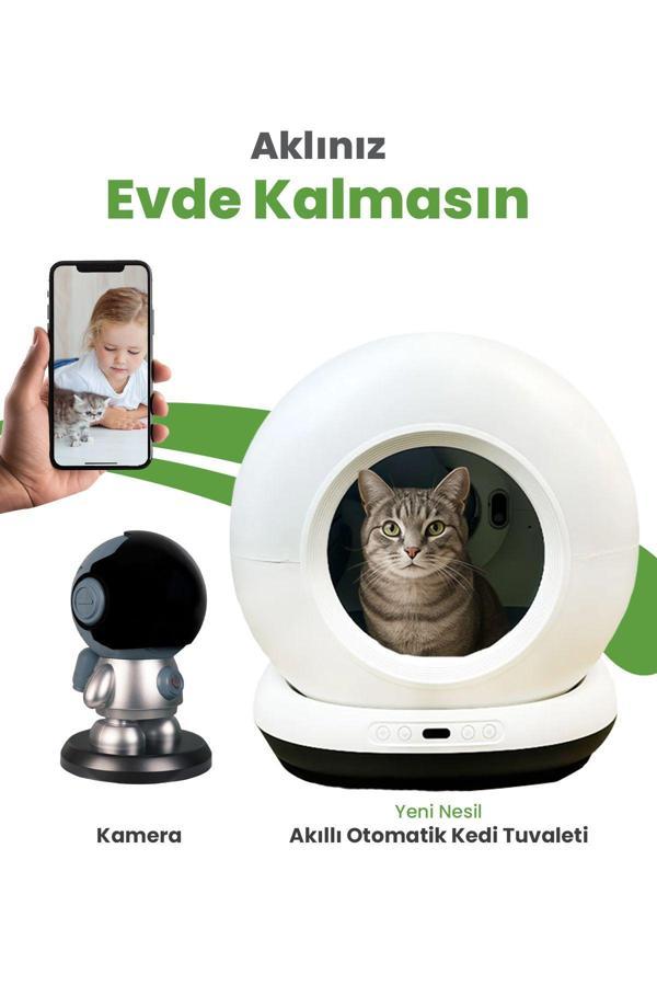 Electron Akıllı Otomatik Kedi Yaşam Seti 2’Li Set – 75 L Otomatik Kedi Tuvaleti, Wi-Fi Kameralı Takip Sistemi - Image 1