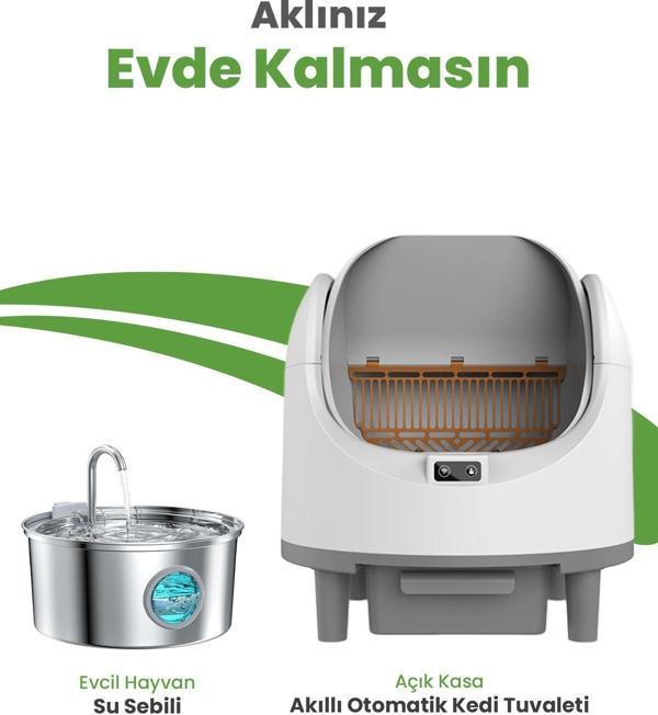 Electron Akıllı Kedi Bakım Seti – Otomatik Açık Kasa Kedi Tuvaleti + 3.2L Paslanmaz Çelik Su Pınarı - Image 1