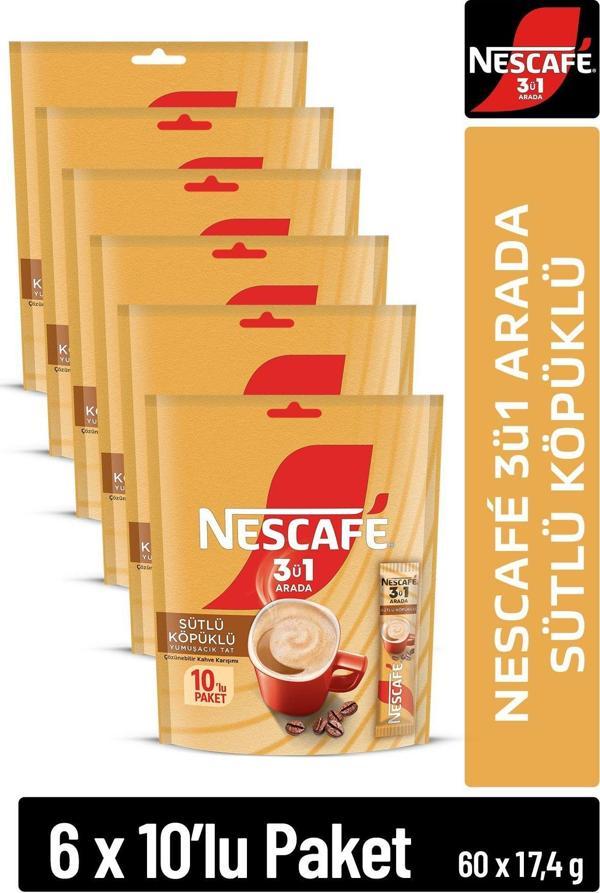Nescafé 3ü1 Arada Sütlü Köpüklü Çözünebilir Kahve 17,4g 10'lu paket 10X6 - Image 1