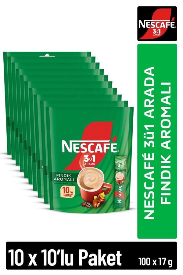 NESCAFE 3ü1 Arada Fındık Aromalı Çözünebilir Kahve 17g 10'lu Paket 10X10 - Image 1