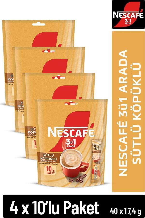 Nescafé 3ü1 Arada Sütlü Köpüklü Çözünebilir Kahve 17,4g 10'lu paket 10X4 - Image 1