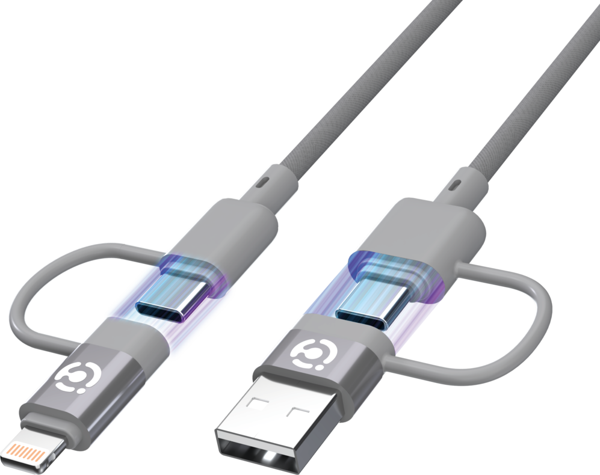 CROCUS PAİNTLİNE 60W  USB-C 4 İN 1 HIZLI ÖRGÜLÜ ŞARJ VE DATA KABLOSU-GRİ - Image 1