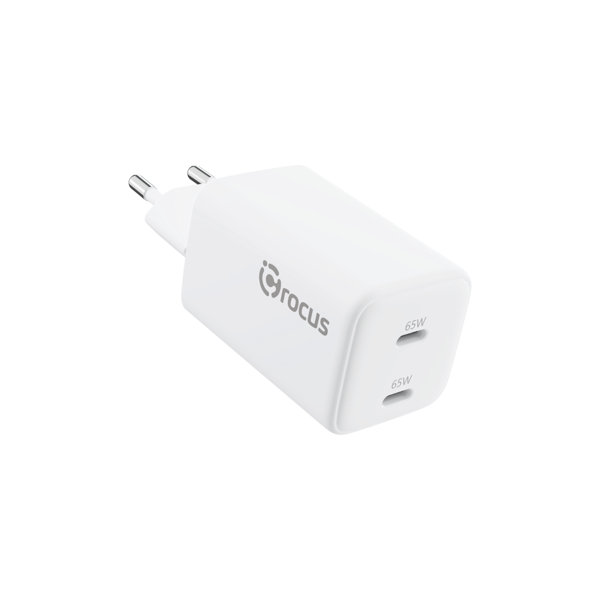 CROCUS GAN 65W PD + PD ÇİFT PORT SEYAHAT ŞARJ CİHAZI-BEYAZ - Image 1