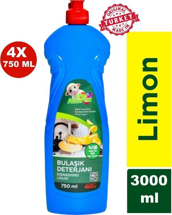 The Allurex Elde Bulaşık Deterjanı Üç Etkili Güç Limon 750Ml - Yağ Çözücü Ve Ferah Limon Kokusu 4Lü - Image 1