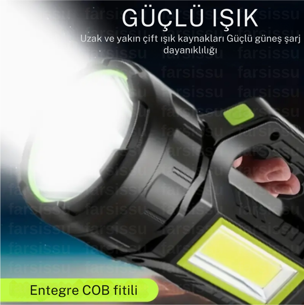GK-T95  30W Uzun Menzilli Solar Panelli Powerbank Usb Çıkış S.o.s Lu Ultra Güçlü Ledli Şarjlı Feneri - Image 1