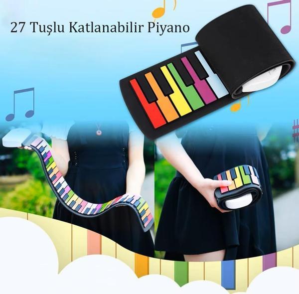 Kayıt Yapabilen 27 Tuşlu Katlanabilir Renkli Oyuncak Org Piyano - Oyuncak Piyano MY025 - Image 1