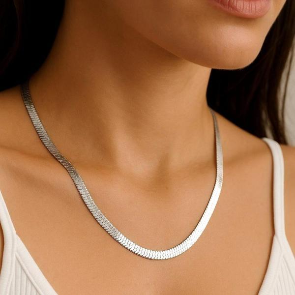 Balık Sırtı Şekilli Çelik Kadın Kolye İtalyan Zinciri Çelik Kolye (45 cm) - Image 1