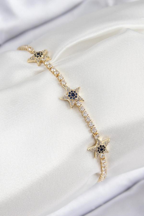 Pirinç Zirkon Taşlı Yıldız Model Gold Renk Kadın Bileklik - Image 1