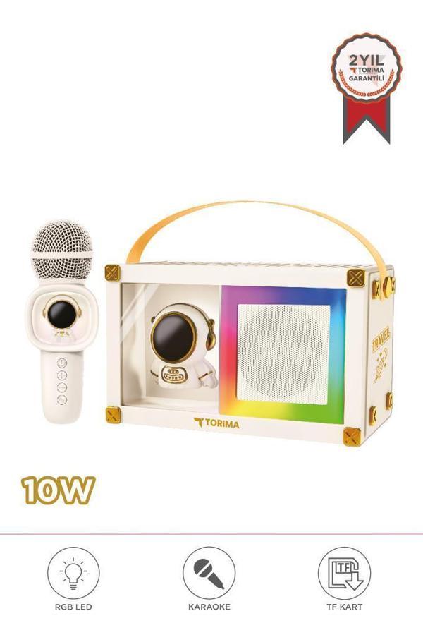 Torima KIDMIC-06 Beyaz RGB Astronot Figürlü Mikrofonlu Karaoke Bluetooth Hoparlör - Image 1