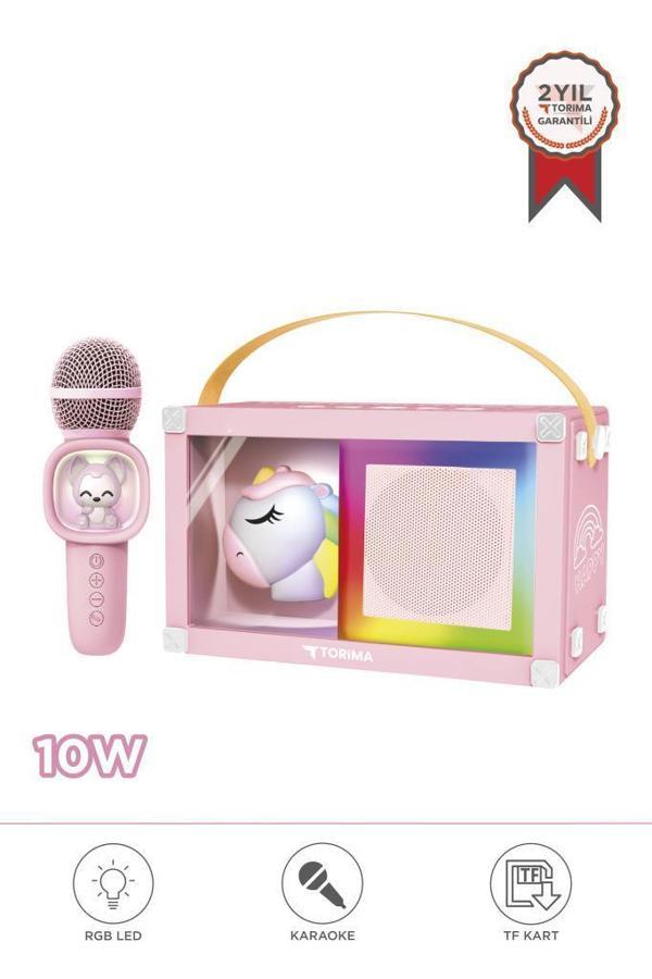 Torima KIDMIC-07 Pembe RGB Unikorn Figürlü Mikrofonlu Karaoke Bluetooth Hoparlör - Image 1