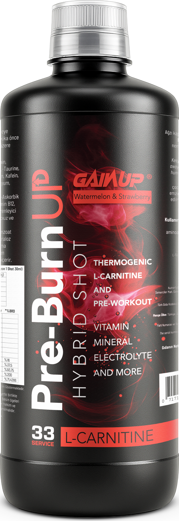 Gainup Pre-BurnUp Hybrid Shot 1000ML Pre-workout ve Thermo L-Carnitine Karpuz&Çilek - Image 1