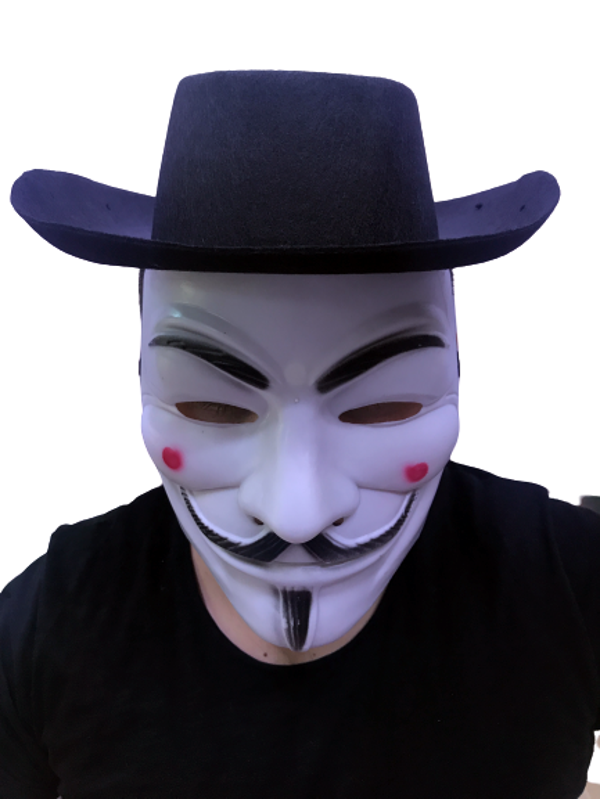 Siyah Renkli Delikli Çocuk Boy Vendetta Şapkası ve Vendetta Maskesi - Image 1
