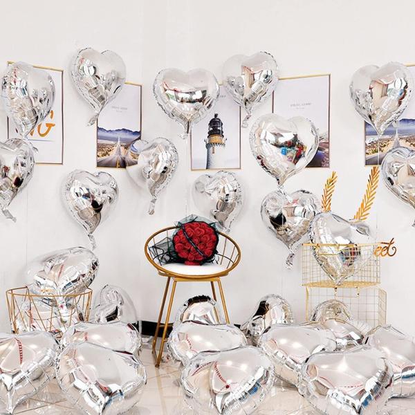 Gümüş Kalp Şekilli Uçan Balon Folyo 10 Adet - Image 1