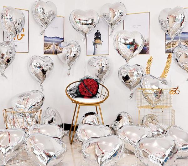 Gümüş Kalp Şekilli Uçan Balon Folyo 10 Adet - Image 1