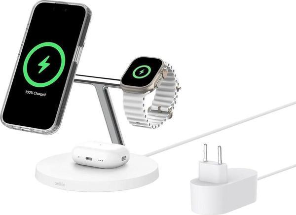 Belkin Boostcharge Pro 3'Ü 1 Arada Qi2 Magsafe Kablosuz Şarj İstasyonu Beyaz - Image 1