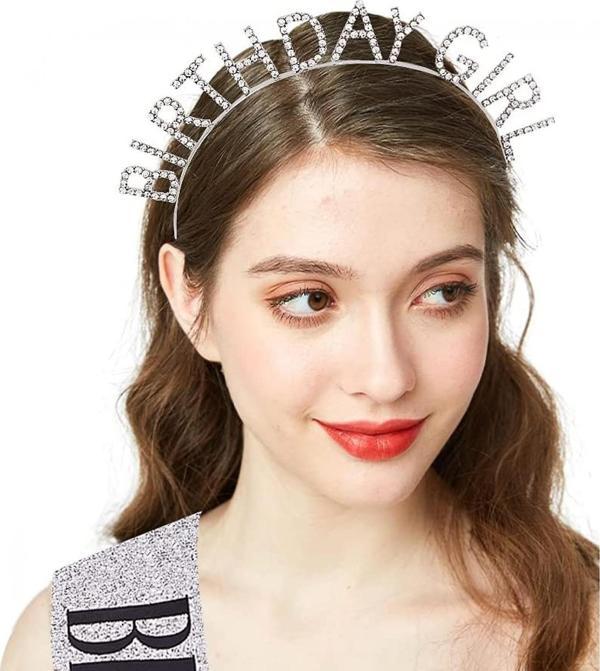 Gümüş Kristal Taşlı Birthday Girl Tacı - Image 1