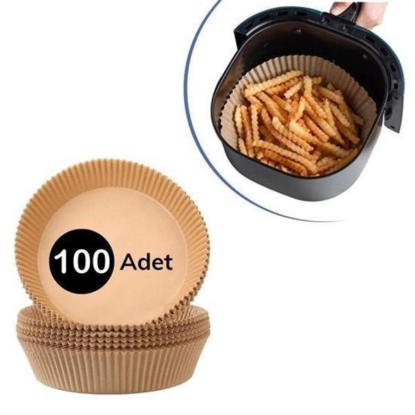 100 Adet  Air Fryer Pişirme Kağıdı Tek Kullanımlık  Yağlı Kağıdı Yuvarlak Tabak Model - Image 1