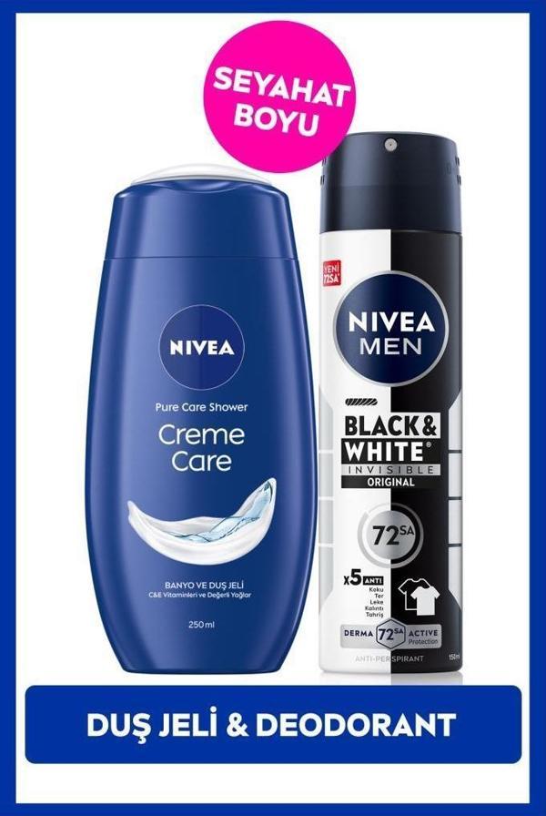MEN Erkek Sprey Deodorant Black&White Invisible Original ve Creme Care Nemlendirici Duş Jeli 250ml - Image 1