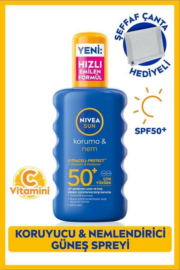 SUN SPF50 Yüksek Güneş Koruyucu ve Nemlendirici Vücut Spreyi 200ml, Suya Dayanıklı, Çanta Hediyeli - Image 1