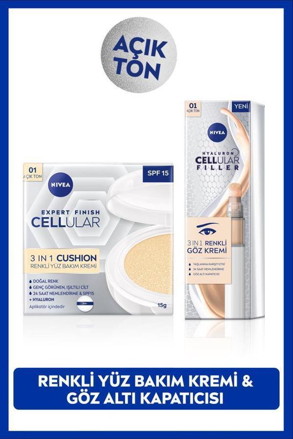 SPF15 Cellular Expert Finish Cushion Renkli Yüz Bakım Kremi 15ml ve Göz Bakım Kremi 15ml, Açık Ton - Image 1