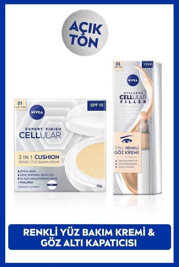 SPF15 Cellular Expert Finish Cushion Renkli Yüz Bakım Kremi 15ml ve Göz Bakım Kremi 15ml, Açık Ton - Image 1