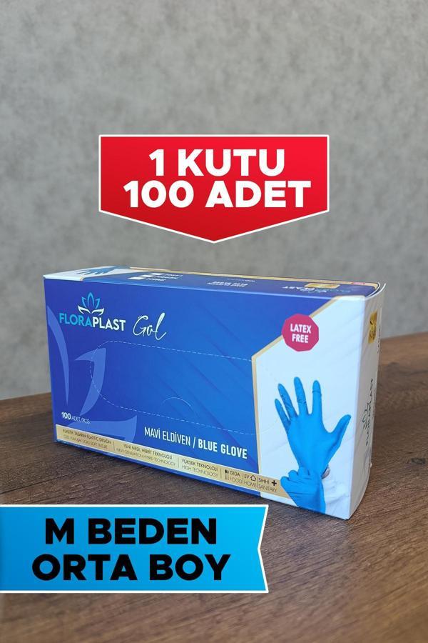100 Adet M Beden Tek Kullanımlık Eldiven Mavi - Image 1