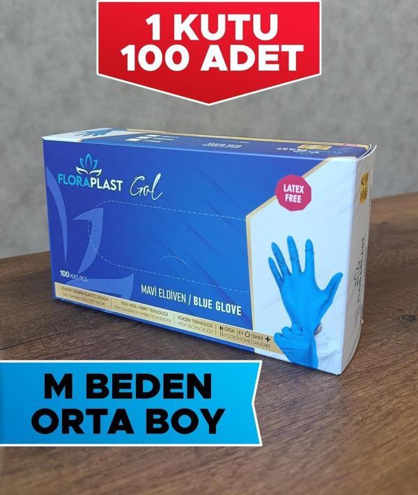 100 Adet M Beden Tek Kullanımlık Eldiven Mavi - Image 1