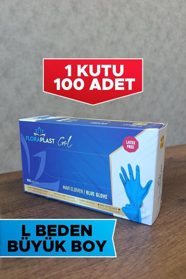 100 Adet L Beden Tek Kullanımlık Eldiven Mavi - Image 1
