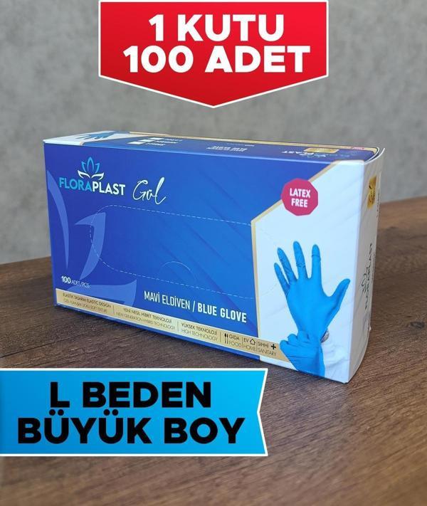 100 Adet L Beden Tek Kullanımlık Eldiven Mavi - Image 1
