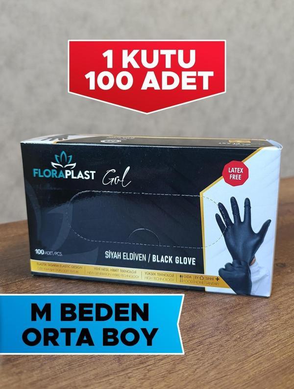 100 Adet M Beden Tek Kullanımlık Eldiven Siyah - Image 1