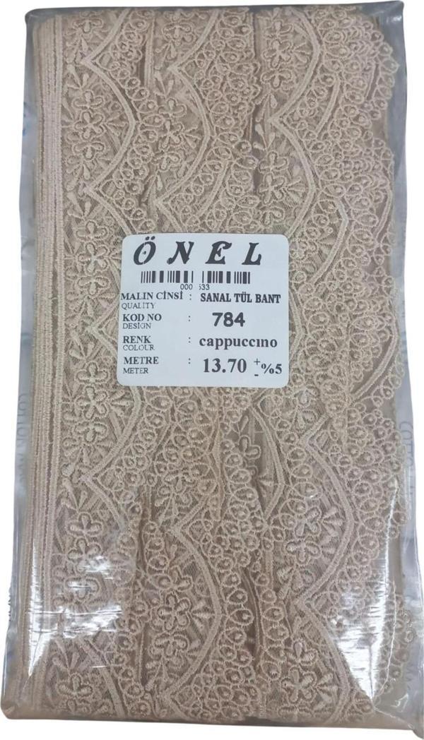 Dantel Polyester Sanal Tül Bant Cappucino 13,70 Metre En 6 cm ON-784-C - Image 1