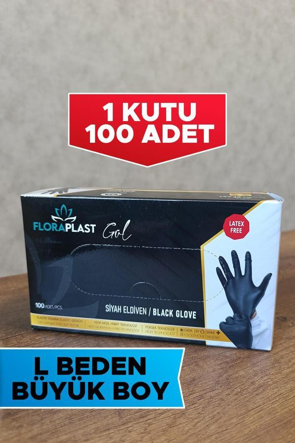100 Adet L Beden Tek Kullanımlık Eldiven Siyah - Image 1