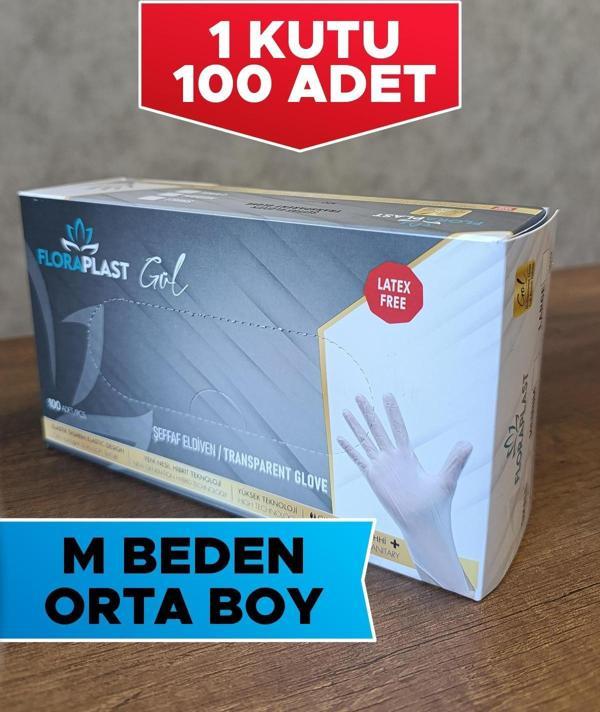 100 Adet M Beden Tek Kullanımlık Eldiven Şeffaf - Image 1
