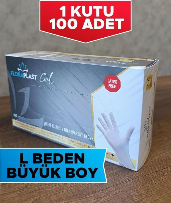 100 Adet L Beden Tek Kullanımlık Eldiven Şeffaf - Image 1