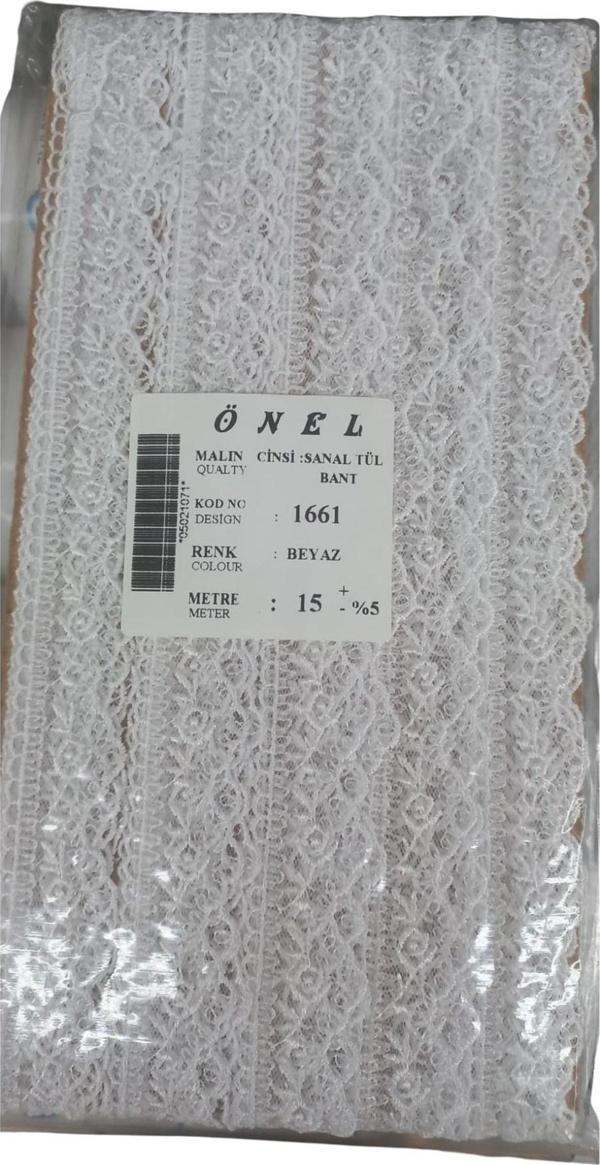 Dantel Polyester Sanal Tül Bant Beyaz 15 Metre En 6 cm ON-1661-B - Image 1