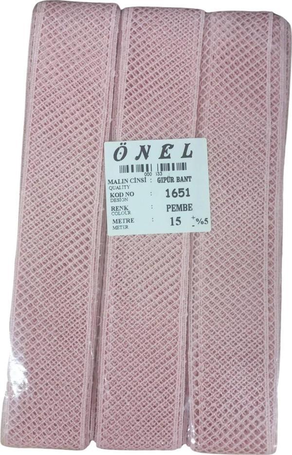 Dantel Polyester Güpür Bant Pembe 15 Metre En 3 cm ON-1651-P - Image 1