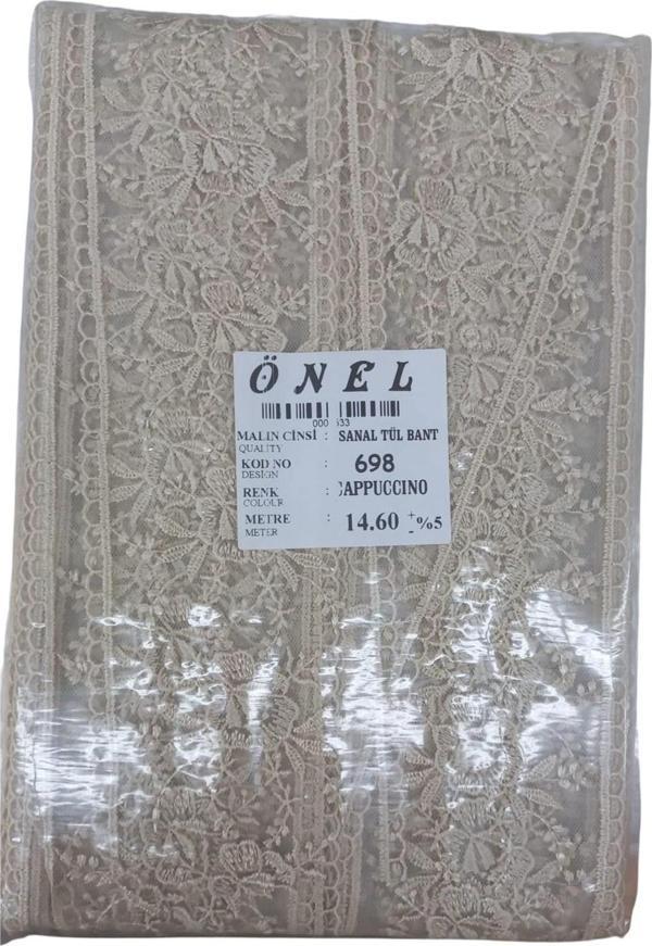 Dantel Polyester Sanal Tül Bant Cappucino 14,60 Metre En 6 cm ON-698-C - Image 1