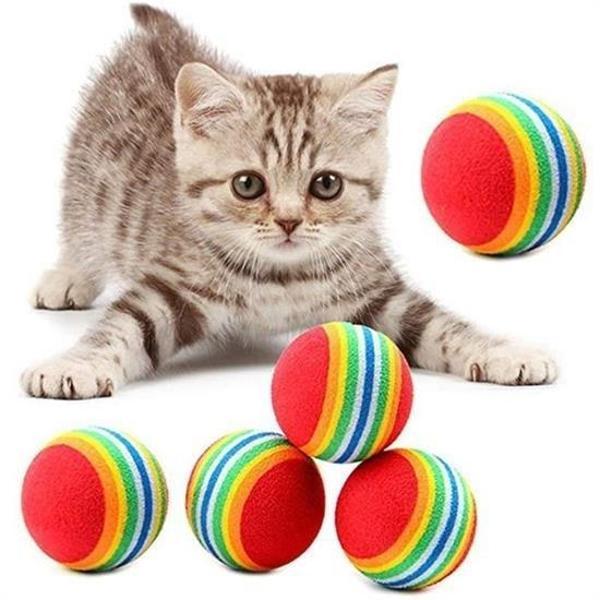 3lü Gökkuşağı Sünger Kedi Köpek Çiğneme Oyun Topu 4,2 cm - Image 1