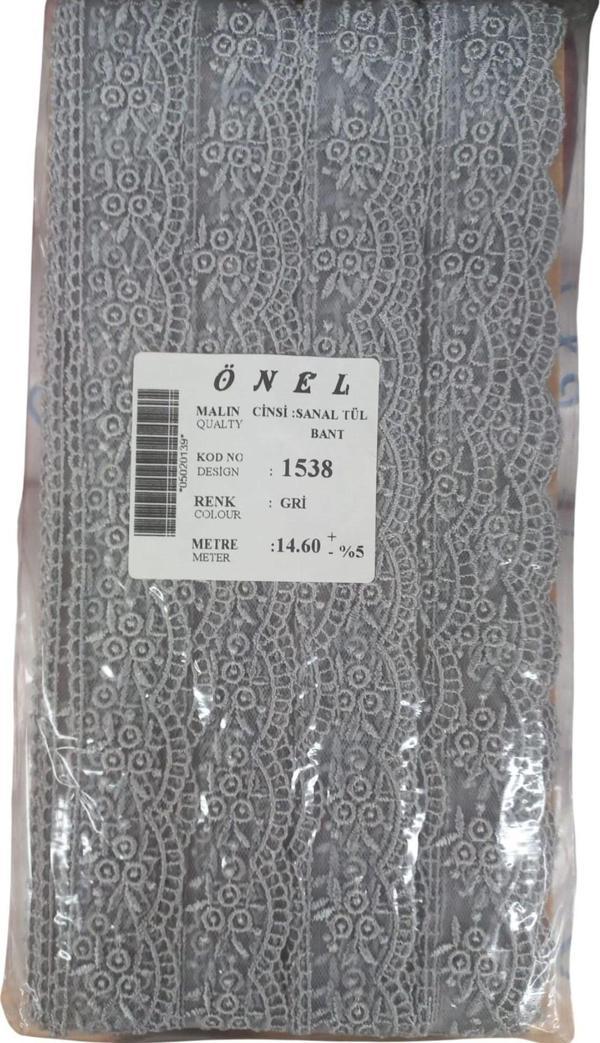 Dantel Polyester Sanal Tül Bant Gri 14,60 Metre En 3 cm ON-1538-G - Image 1