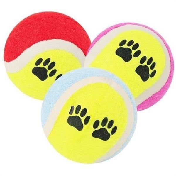  3lü Renkli Desenli Tenis Topu Kedi Köpek Oyuncağı - Image 1