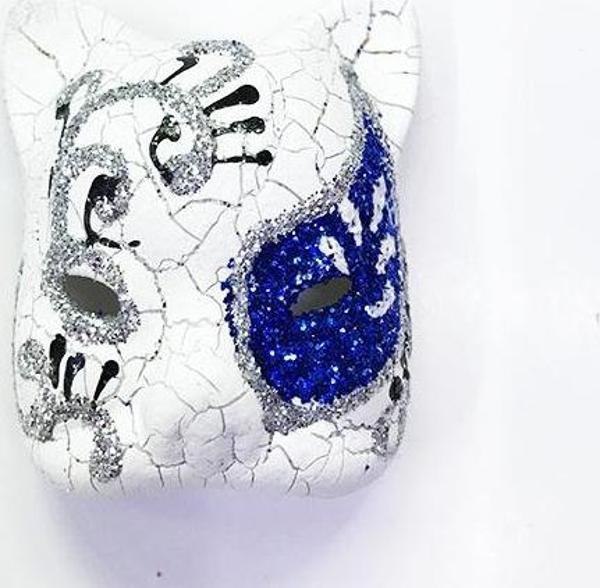 Mavi İşlemeli Seramik Venedik Kedi Magnet - Image 1