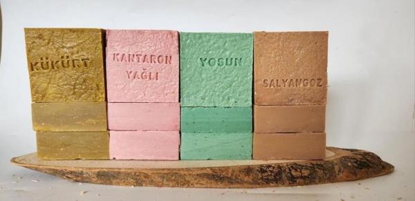 Doğal Üretim Sabunu Karışık (Kükürt-Kantaron-Yosun-Salyangoz) 12'li Set - Image 1