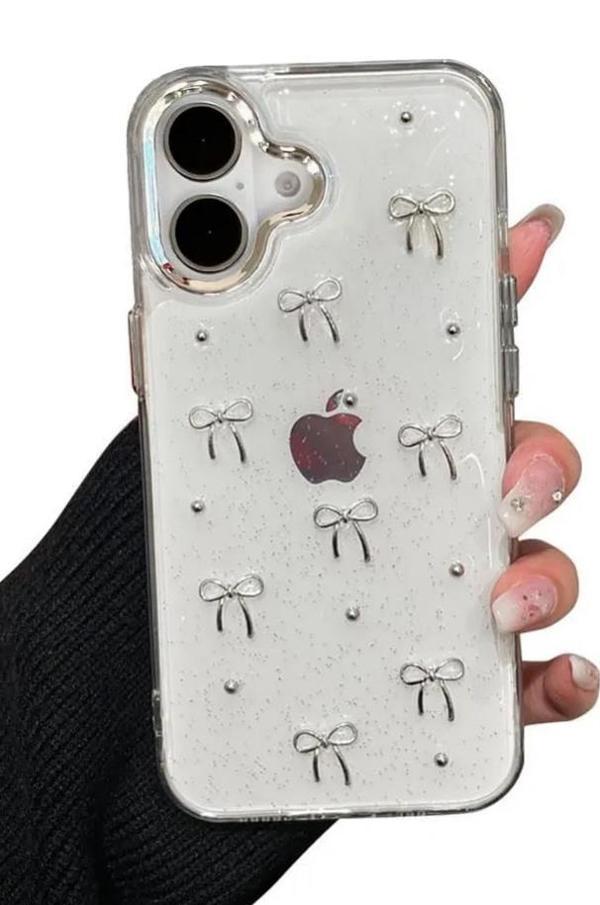 iPhone 16 Plus Uyumlu Kamera Korumalı Fiyonk Desenli Şeffaf Silikon Kapak - Image 1