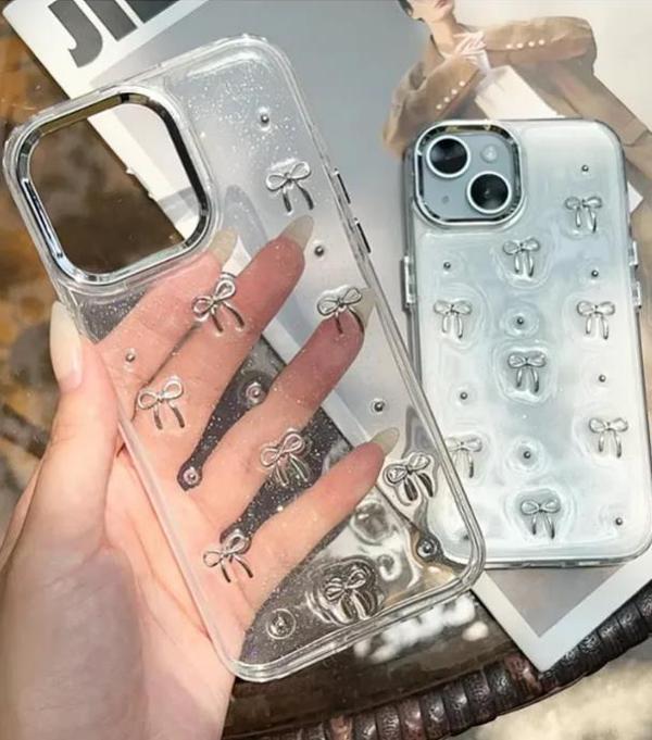 iPhone 14 Plus Uyumlu Kamera Korumalı Fiyonk Desenli Şeffaf Silikon Kapak - Image 1