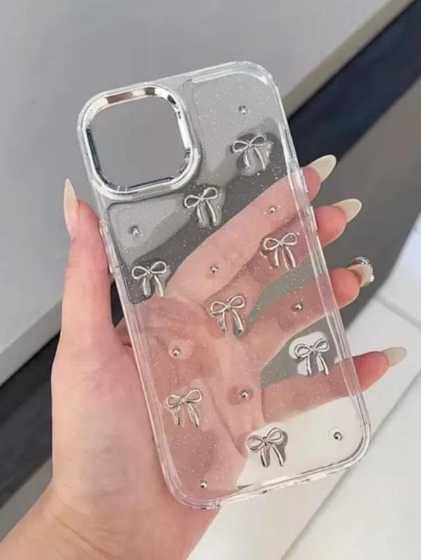 iPhone 14 Uyumlu Kamera Korumalı Fiyonk Desenli Şeffaf Silikon Kapak - Image 1