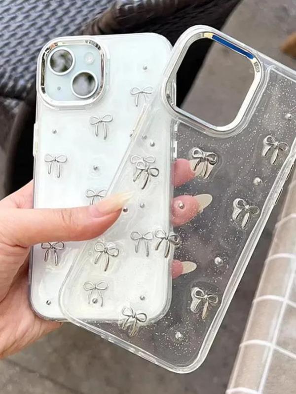 iPhone 15 Uyumlu Kamera Korumalı Fiyonk Desenli Şeffaf Silikon Kapak - Image 1