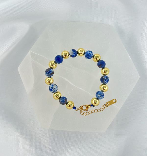 LAPİS LAZULİ 8MM DOĞALTAŞ ÇELİK KLİPSLİ BİLEKLİK  - Image 1