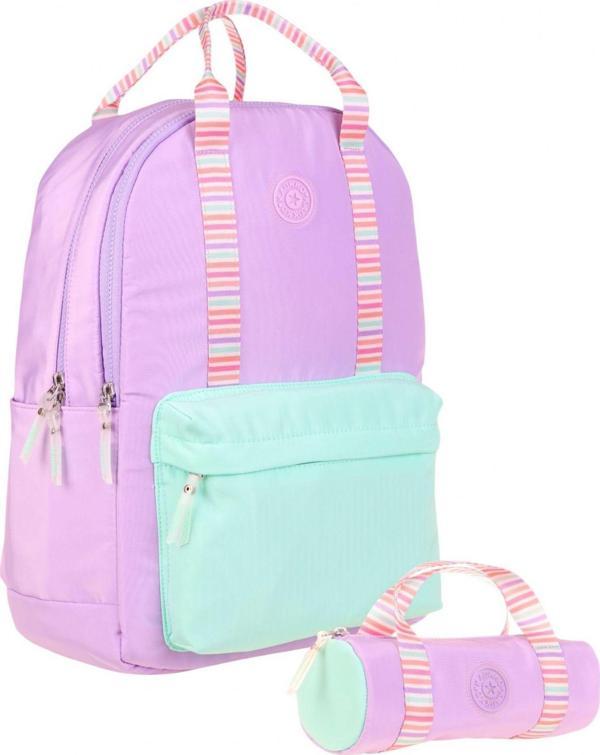 Kaukko İkili Okul Çantası Seti - Okul Çantası+Kalemlik - Lila - Çift Renk - Kız Çocuklar İçin - Image 1