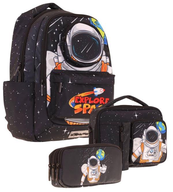 Kaukko Kids 3D Astronot Şekilli Erkek Çocuk Üçlü Okul Çantası Seti/Takımı - Siyah (L5253+L7253+L8253) - Image 1