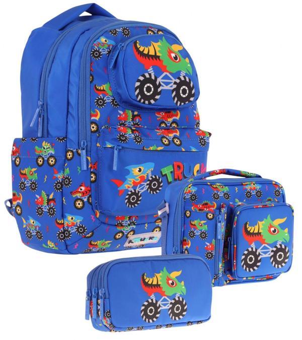 Kaukko Kids 3D Kamyon Şekilli Erkek Çocuk Üçlü Okul Çantası Seti/Takımı - Mavi (L5255+L7255+L8255) - Image 1